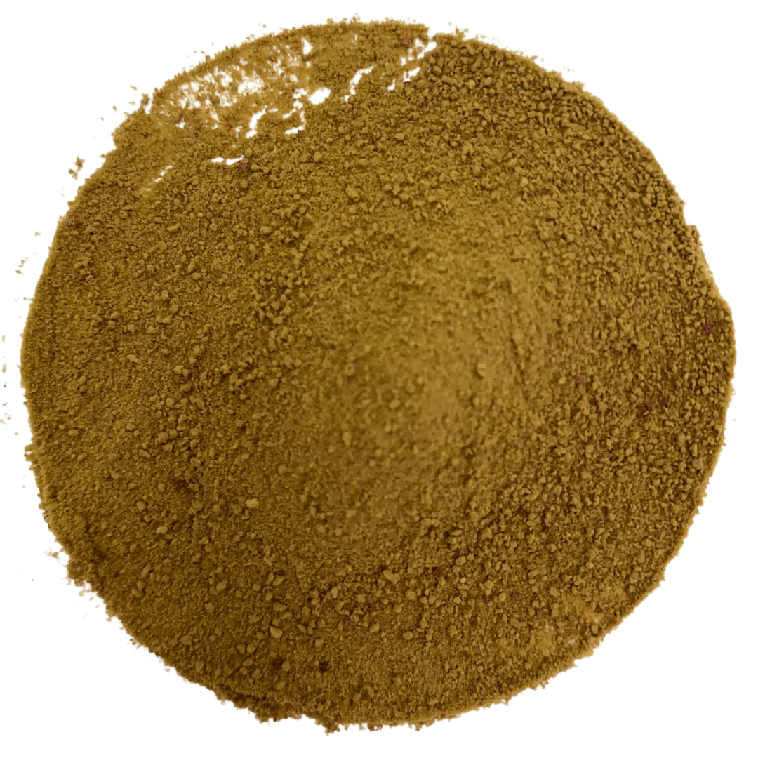 Picture of green water-soluble yerba mate extract powder in the shape of a circle with white background