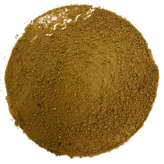 Picture of green water-soluble yerba mate extract powder in the shape of a circle with white background