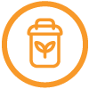 Orange Yerba Montana icon of a bin with a leaf, symbolizing compostable packaging

