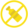 Yellow Yerba Montana icon of a crossed-out bottle, symbolizing plastic-free packaging and tea bags